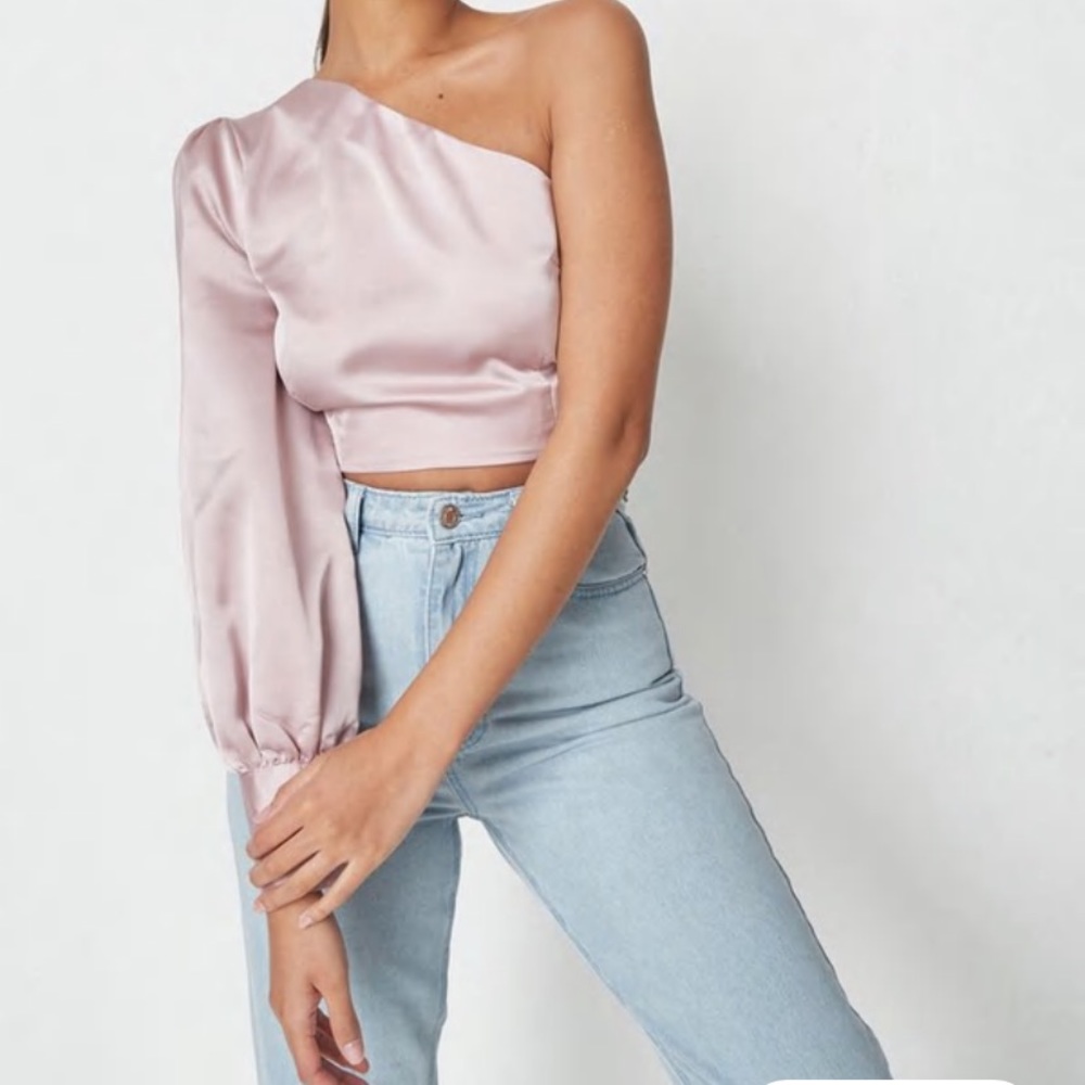 NWT MISSGUIDED mauve co ord satin one shoulder crop top
